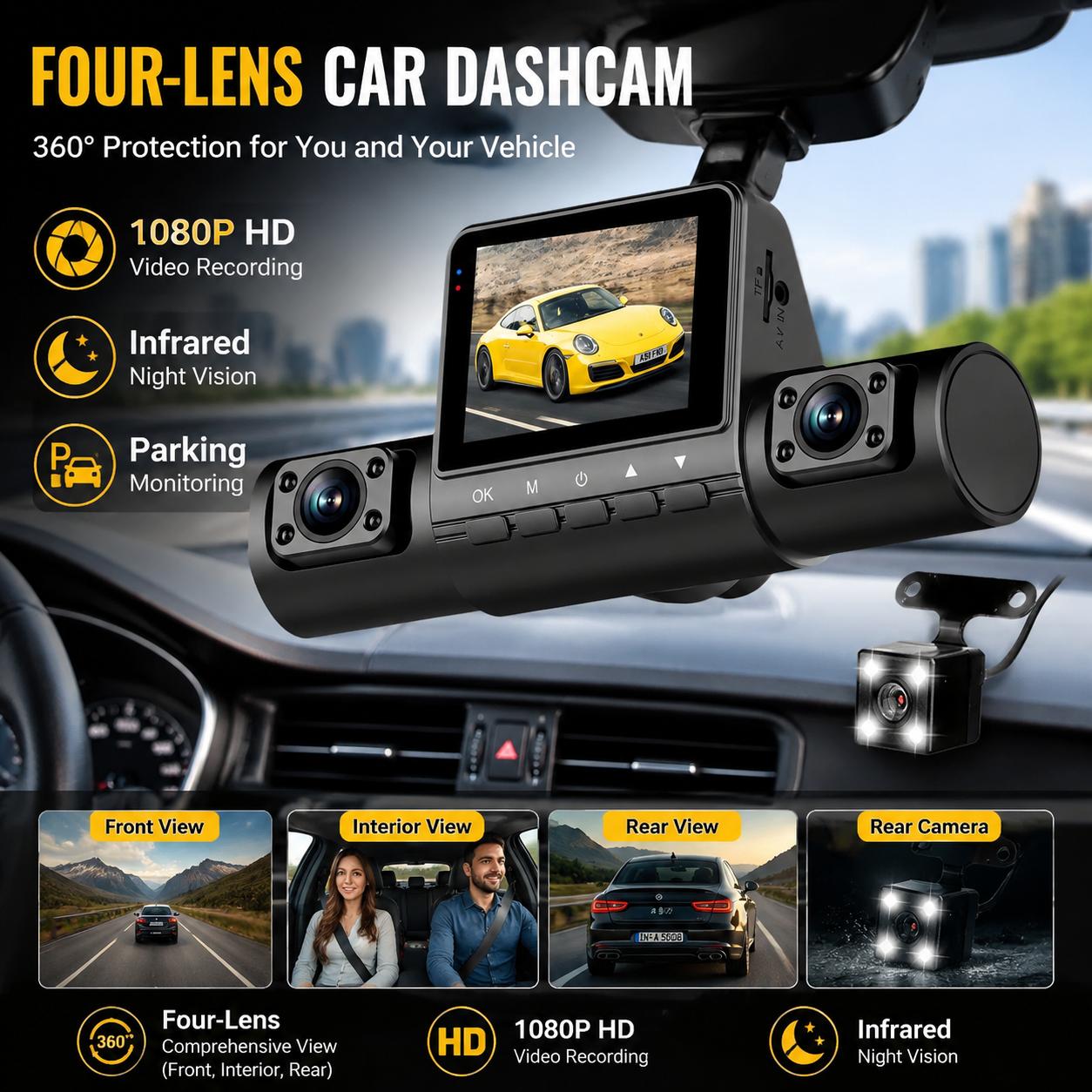 4 Lens Dash Cam 1080P Full HD  - Panoramic Dash Cam 360 recension och pris